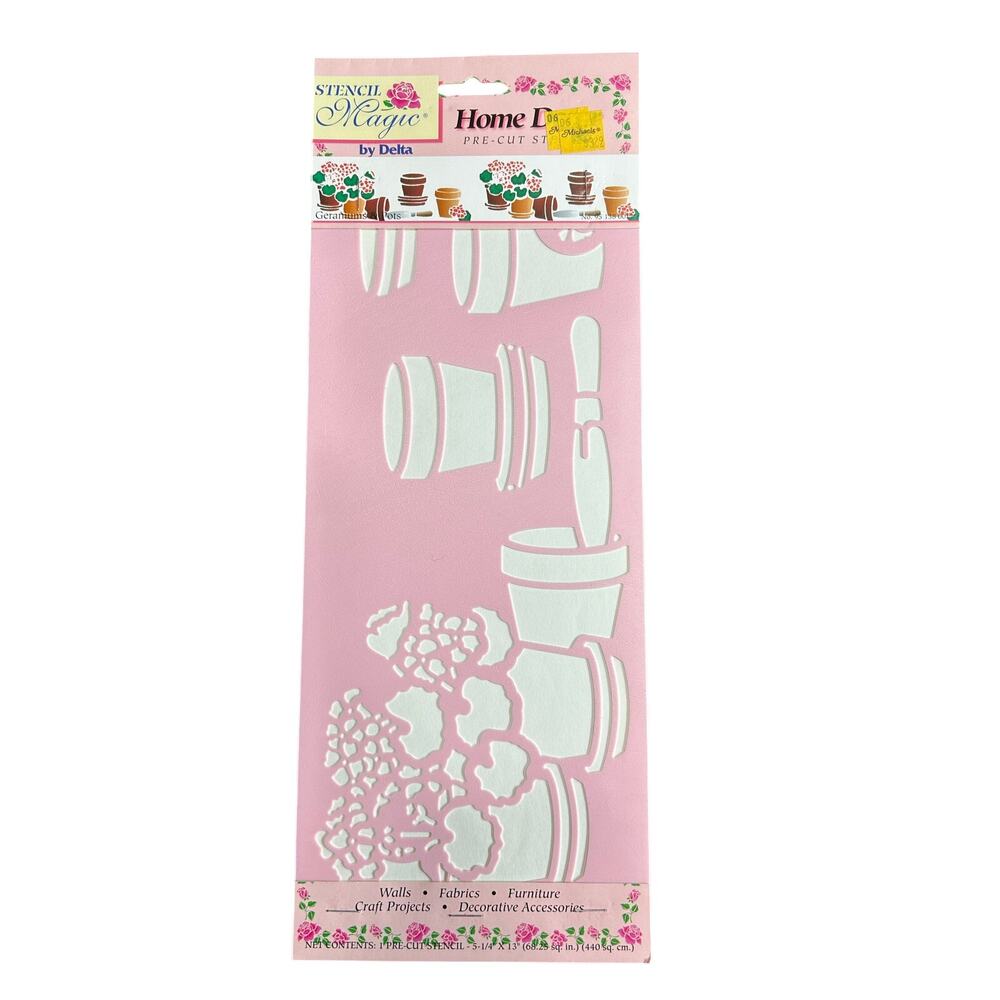 90s Vintage- Stencil Magic By Delta- Geraniums Pots No. 95 138 0012 NWT craft